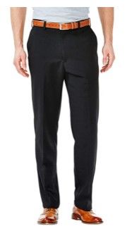 Photo 1 of Haggar Men's Cool 18 Stria Hidden Expandable Waistband Plain Front Pant
