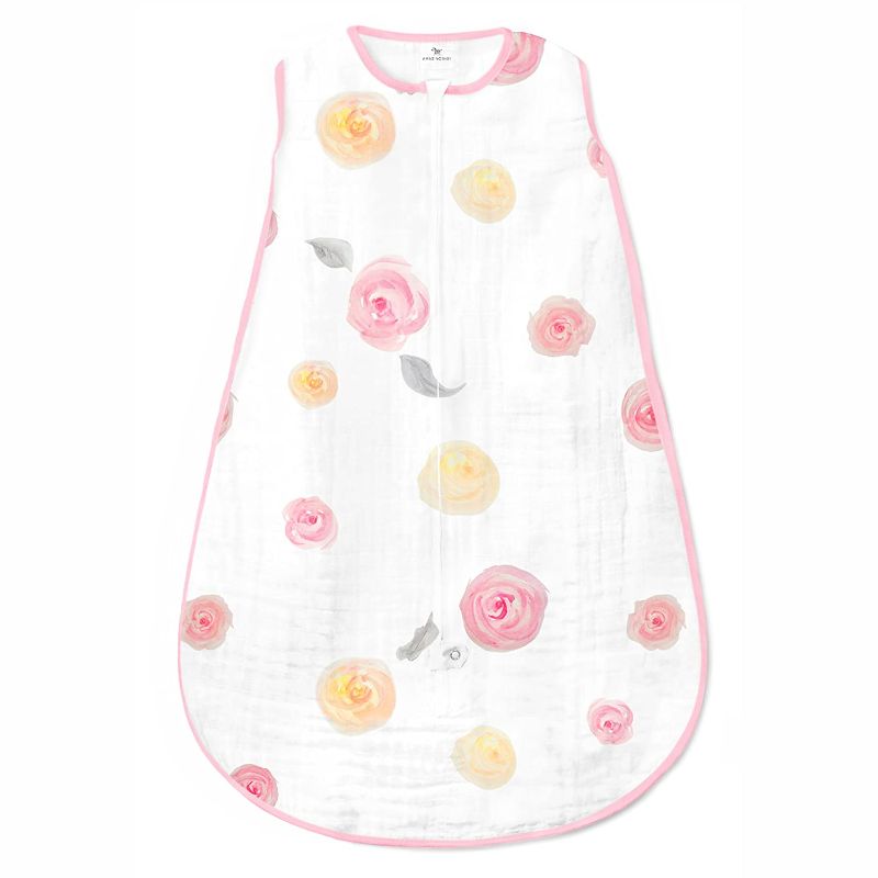 Photo 1 of Amazing Baby Muslin Sleeping Sack, Watercolor Roses, Pink, Medium, Wearable Blanket with 2-way Zipper
