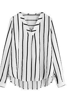 Photo 1 of Floerns Women's V Neck Long Sleeve Striped Chiffon Blouse Top
xl