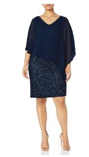 Photo 1 of J Kara Women's Plus Size Caplet Short Cocktail Beaded Dress
