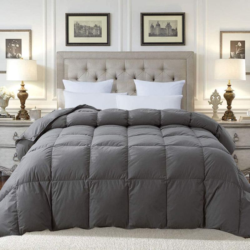 Photo 1 of  Quilted Grey Feather Comforter,Filled with Feather & Down – All Season Duvet Insert or Stand-Alone – King Size (116×98 Inch)
