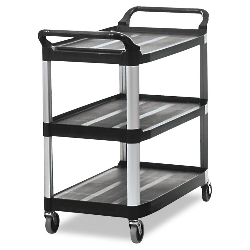 Photo 1 of **MISSING COMPONENTS** Rubbermaid Commercial Products Heavy Duty 3-Shelf Rolling Service/Utility/Push Cart, 300 lbs. Capacity, Black, for Foodservice/Restaurant/Cleaning (FG409100BLA)
