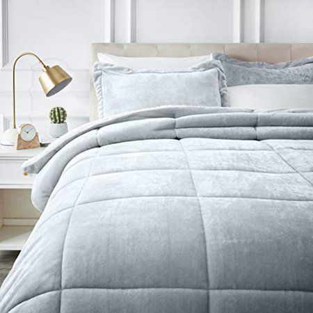 Photo 1 of Basics Ultra-Soft Micromink Sherpa Comforter Bed Set, King, Gray 
