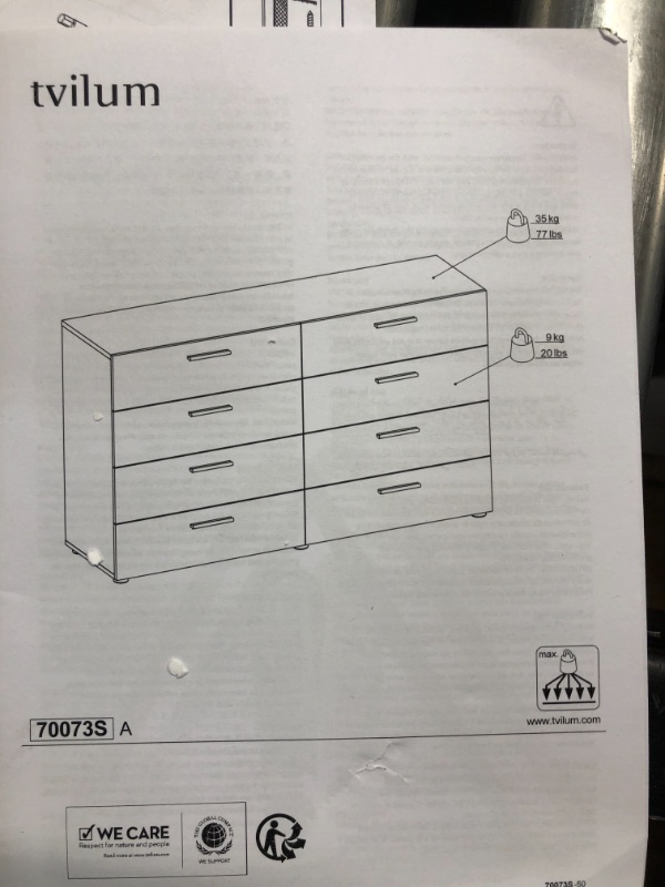 Photo 2 of **PARS ONLY ** Tvilum 8-Drawer Dresser, White