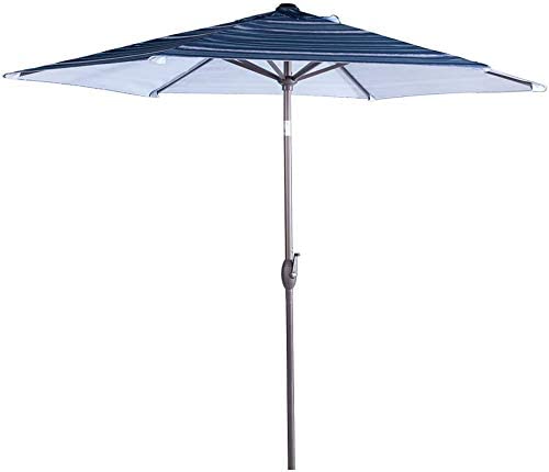 Photo 1 of Abba Patio 9ft Patio Umbrella Outdoor Umbrella Patio Market Table Umbrella with Push Button Tilt and Crank for Garden, Lawn, Deck, Backyard & Pool, Blue and White Stripe
