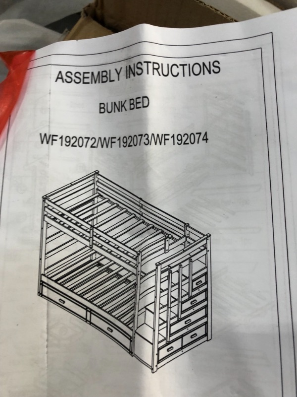 Photo 4 of **BOX 2 OF 3** Solid Wood Bunk Bed For Kids, Hardwood Twin Over Twin Bunk Bed With Trundle And Staircase, Natural Gray Finish
