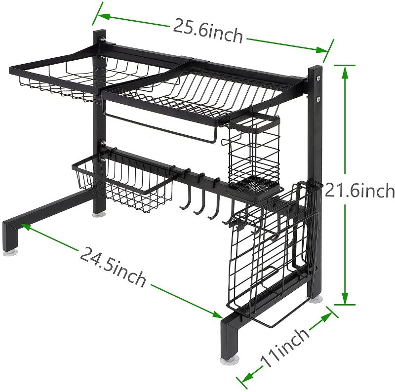 Photo 1 of 2-Tier Kitchen Dish Rack Black Stainless Steel Kitchen Sink Use for Kitchen Organizer Storage Space Saver with 8 Utility Hooks