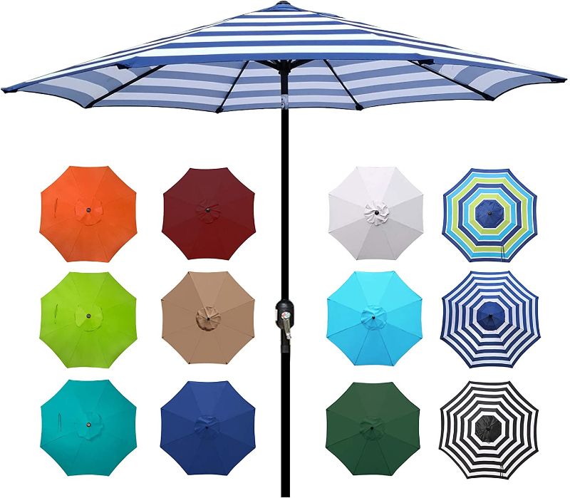 Photo 1 of Blissun 9' Outdoor Aluminum Patio Umbrella, Market Striped Umbrella with Push Button Tilt and Crank
