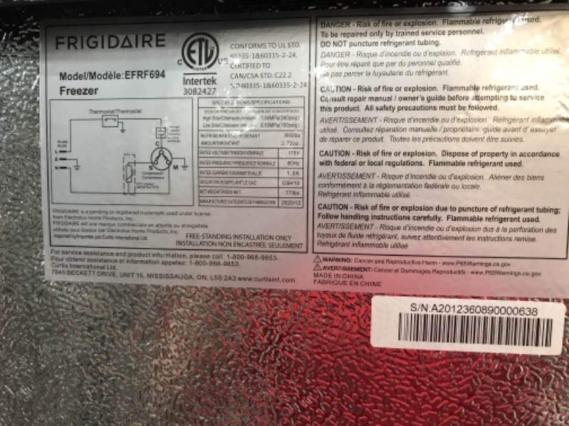 Photo 2 of PARTS ONLY
Frigidaire Efrf696-amz Upright Freezer 6.5 Cu ft Stainless Platinum Design Series
unable to test