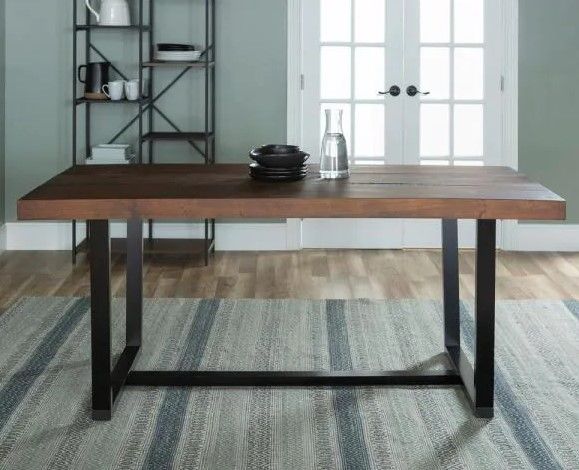 Photo 1 of 72 in. Mahogany Rustic Urban Industrial Farmhouse Distressed Solid Wood Dining Table
