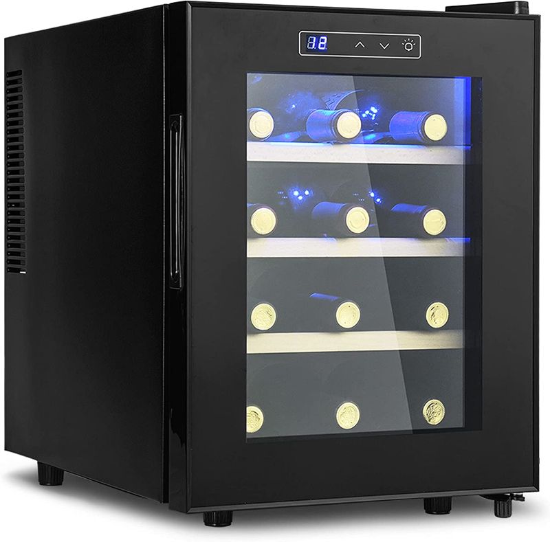 Photo 1 of 12 Bottle Wine Cooler Refrigerator, Freestanding Wine Cellar Quiet Operation Compressor Digital Temperature Control Wine Fridge for Red, White, Champagne or Sparkling Wine-Black
