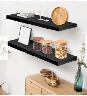 Photo 1 of AMADA HOMEFURNISHING Floating Shelves Black, Wall Shelf Deep L24xW9 Set of 2 for Living Room, Bedroom, Bathroom, Kitchen Storage, AMFS05
9.3"D x 24"W x 1.5"H
