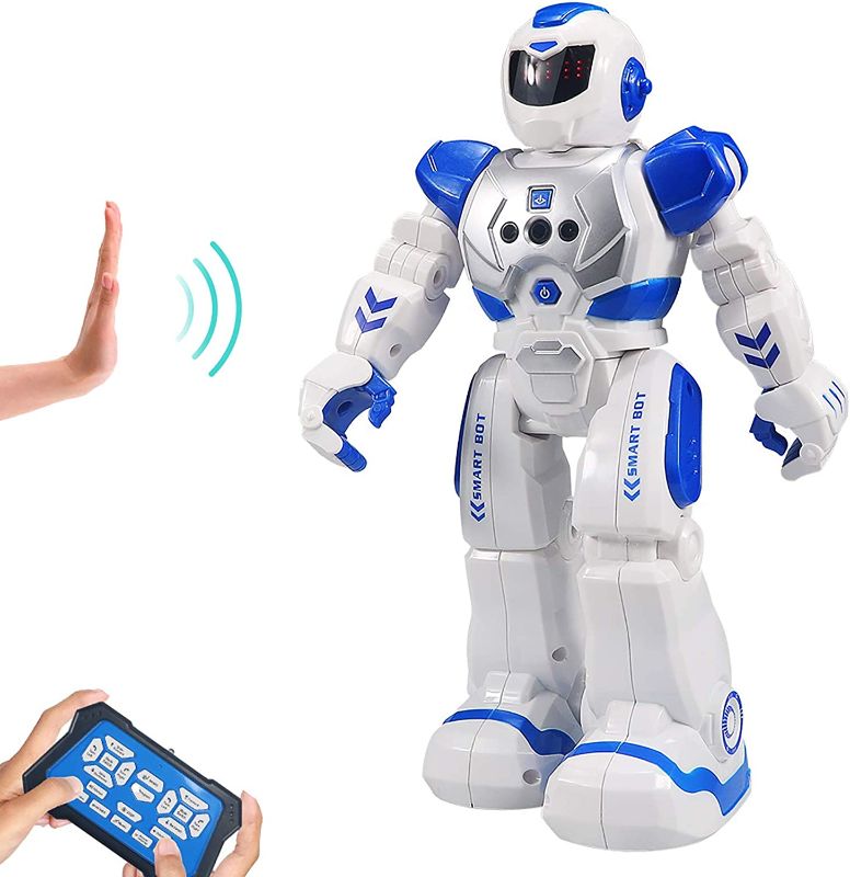 Photo 1 of 
Remote Control Robot For Kids ,Sikaye Intelligent Programmable Robot With Infrared Controller Toys,Dancing,Singing, Moonwalking and LED Eyes,Gesture Sensing...
Color:Blue