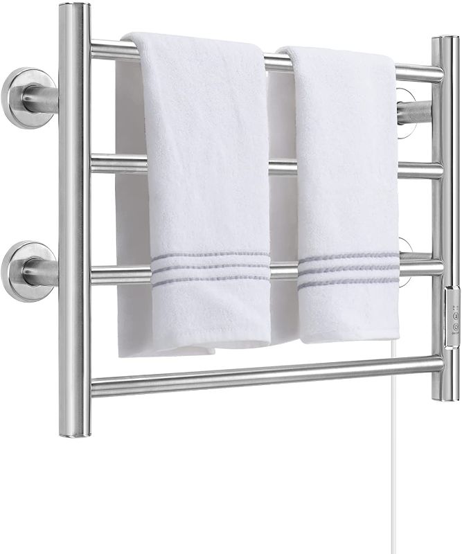 Photo 1 of 
Towel Warmer 4 Bars Wall Mounted Heated Towel Racks for Bathroom Plug-in/Hardwired, Stainless Steel Hot Towel Rack with Timer Brushed Silver