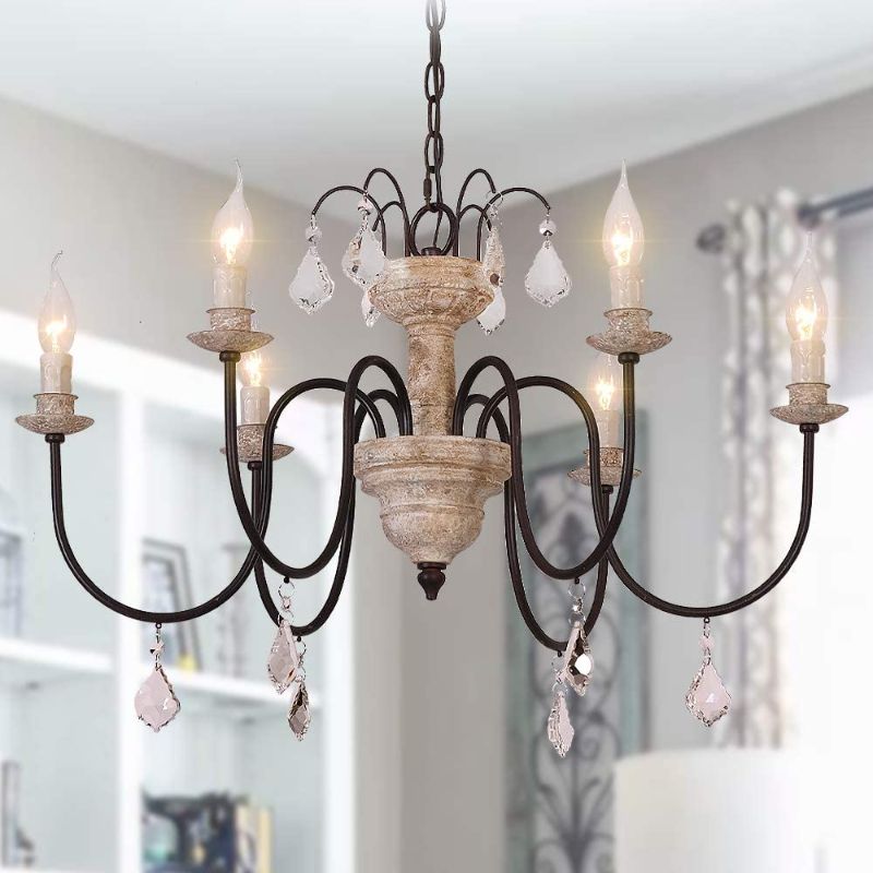 Photo 1 of 
OSAIRUOS Retro French Chandelier White Distressed Wood Rust Metal Arms Candle Style Chandeliers 6 Lights for Living Dining Room W27.6'' Bonus Bulbs
Color:Os8102-l6