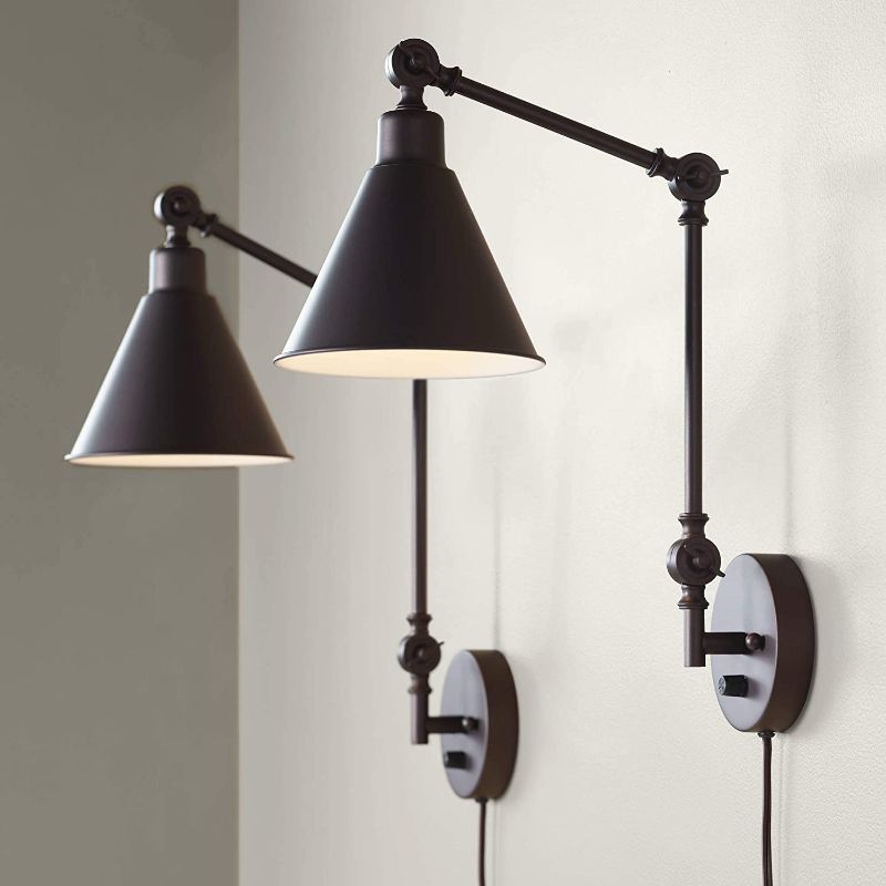 Photo 2 of 
Wray Modern Indoor Adjustable Swing Arm Wall Lamp with Cord Set of 2 Black Antique Plug-in Light Fixture Dimmable Metal Shade for Bedroom Bedside...
Color:Set of 2 - Black