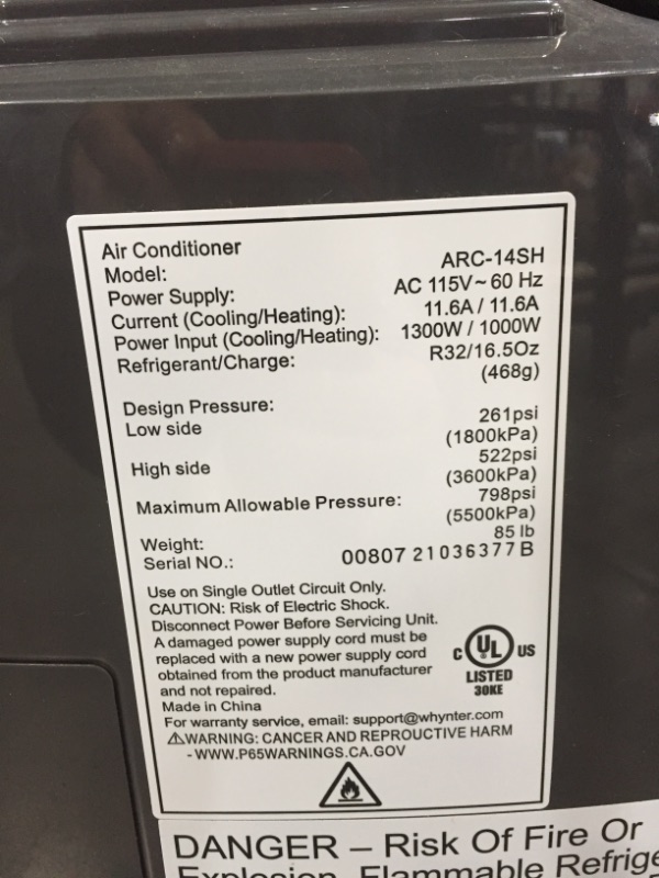 Photo 3 of Whynter ARC-14SH 14,000 BTU Dual Hose Portable Air Conditioner, Dehumidifier, Fan & Heater with Activated Carbon Filter Plus Storage Bag, Platinum Black


//TESTED, POWERS ON