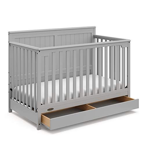 Photo 1 of Graco Hadley 4-in-1 Convertible Crib with Drawer, Converts to Daybed, Toddler and Full-Size Bed, Adjustable Mattress Height, Undercrib Storage, Coordinates with Any Nursery, Pebble Gray
