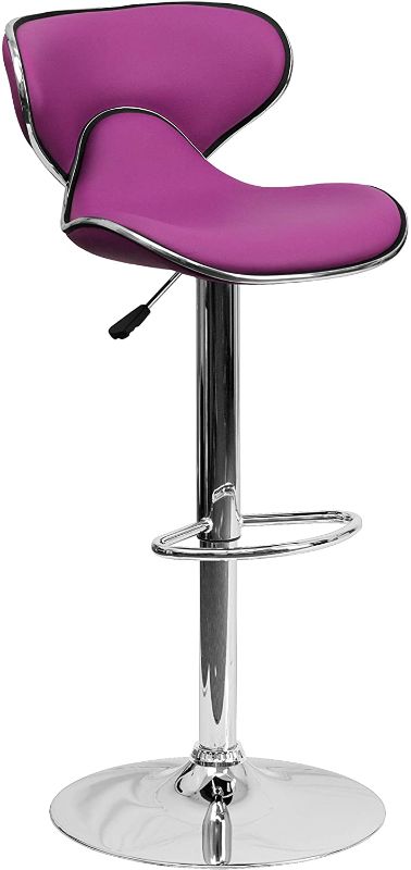 Photo 1 of **DAMAGED**
Flash Furniture Contemporary Cozy Mid-Back Purple Vinyl Adjustable Height Barstool with Chrome Base
