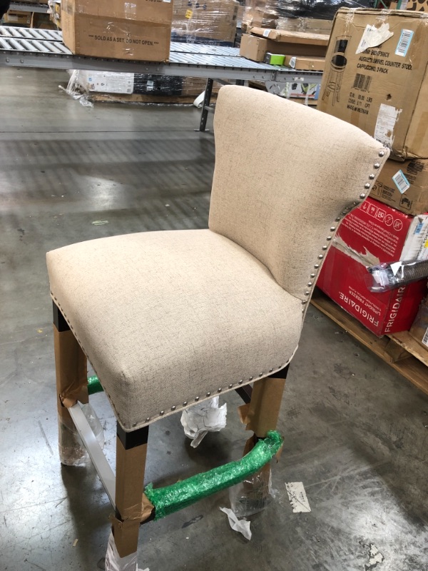 Photo 3 of **SLIGHTLY DIFFERENT FROM STOCK PHOTO**
 Fabric Bar Stools with Nailhead Trim - Tan
