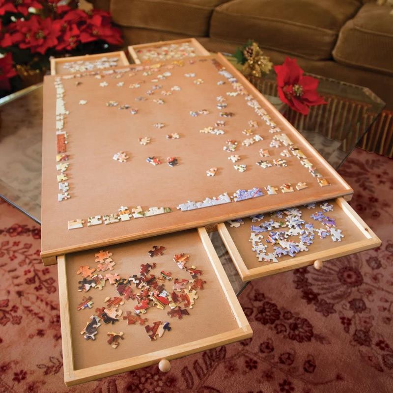 Photo 1 of **DAMAGED**
Bits and Pieces - The Original Jumbo 1500 pc Wooden Puzzle Plateau-Smooth Fiberboard Work Surface - Four Sliding Drawers Complete This Puzzle Storage System
