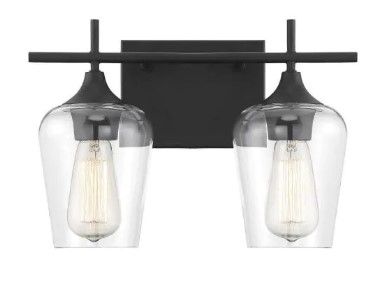 Photo 1 of 13.75 in. 2-Light Black Vanity Light with Clear Glass
