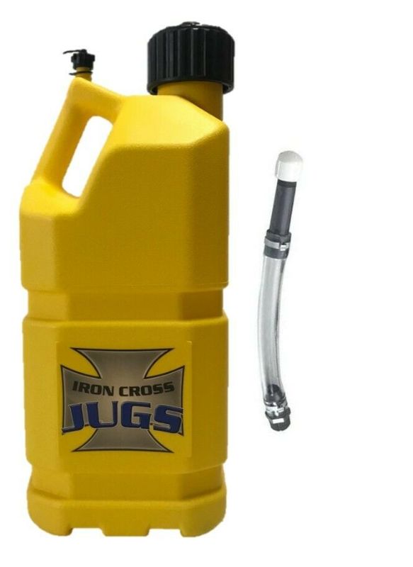 Photo 1 of 1 Iron Cross Automotive 5 Gallon YELLOW Utility Jug w/DELUXE FILLER HOSE