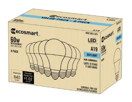 Photo 2 of *4 boxes* 60-Watt Equivalent A19 Non-Dimmable CEC LED Light Bulb Daylight (8-Pack)