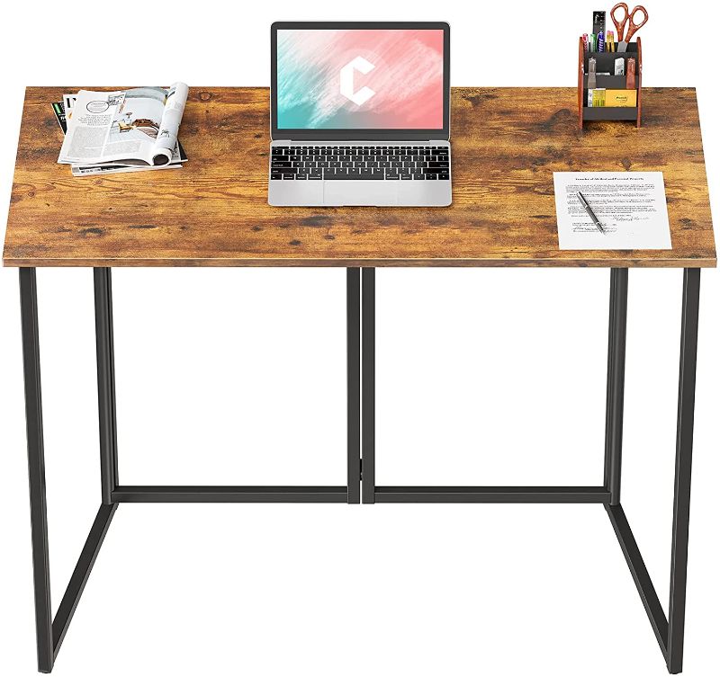 Photo 1 of Cubiker 40" Folding Computer Desk,Small Home Office Laptop Work Desk,Study Writing Table,No-Assembly,Foldable and Portable Design,Brown
