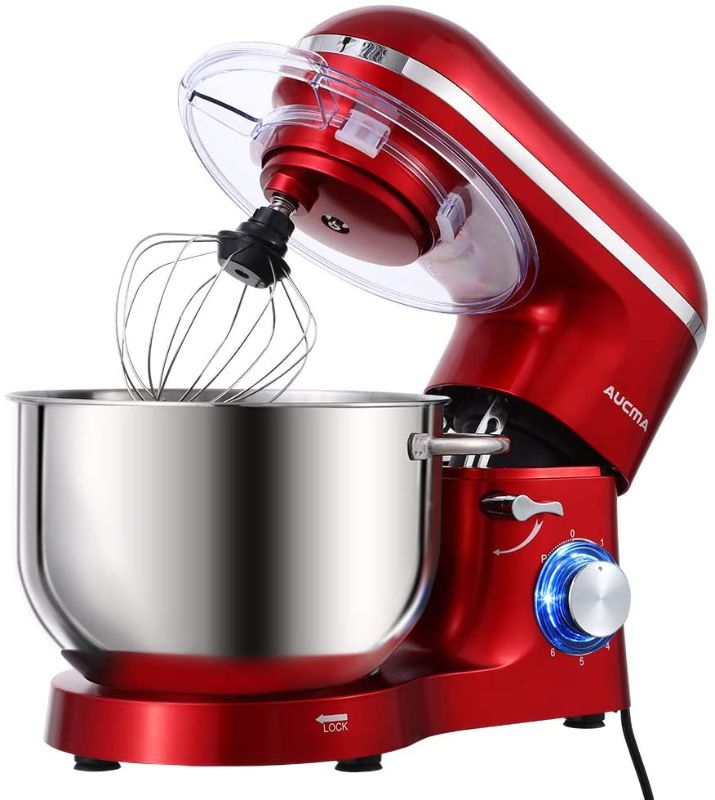 Photo 1 of Aucma Stand Mixer,6.5-QT 660W 6-Speed Tilt-Head Food Mixer, Kitchen Electric Mixer with Dough Hook, Wire Whip & Beater 2 Layer Red Painting (6.5QT, Red)
