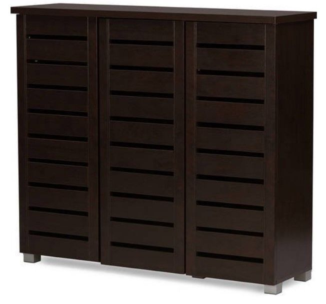 Photo 1 of ***BOX ONE OF TWO*** Baxton Studio Adalwin Modern and Contemporary 3-Door Dark Brown Wooden Entryway Shoes Storage Cabinet
