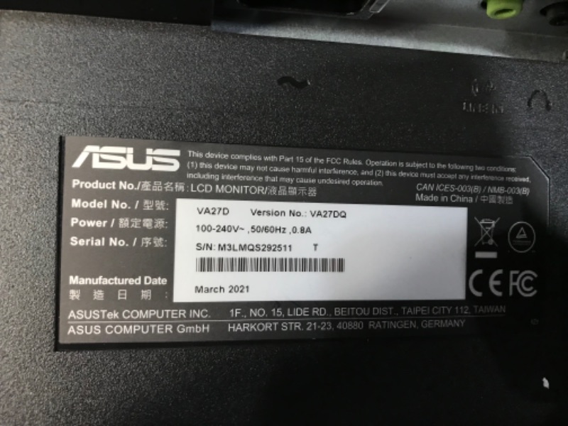 Photo 7 of ASUS 27" LED Monitor, Black
model: VA27DQ
