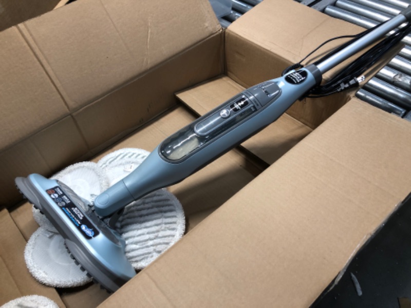 Photo 2 of Shark S7000AMZ Steam Mop, Steam & Scrub All-in-One Scrubbing and Sanitizing, Designed for Hard Floors, with 6 Dirt Grip Soft Scrub Washable Pads & 2 Steam Modes, Pure Water Blue
