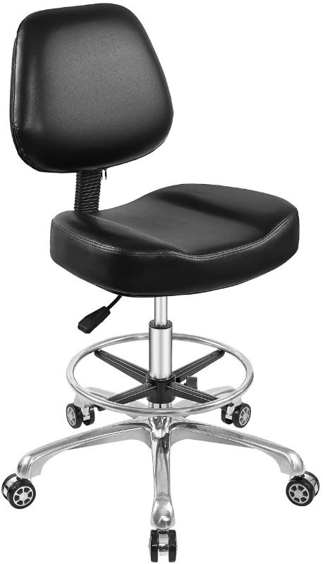 Photo 1 of Rolling Stool Adjustable Drafting Chair Heavy Duty with Wheels for Office Home Desk Chair Big Size (with Foot Ring, Black)
