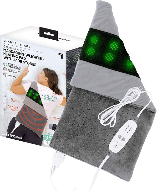 Photo 1 of Calming Heat Jade Stone Massaging Weighted Heating Pad by Sharper Image- Weighted Electric Heating Pad, Massaging Vibrations, 6 Settings- 3 Heat, 3 Massage- 9 Relaxing Combinations, 12” x 24”, 4 lbs