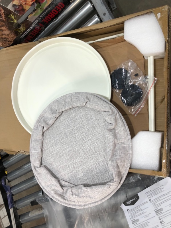 Photo 2 of **USED, MISSING HARDWARE**
Amazon Basics Round Storage End Table, Side Table with Cloth Basket - White/Heather Gray, 19 x 18 x 18 Inches

