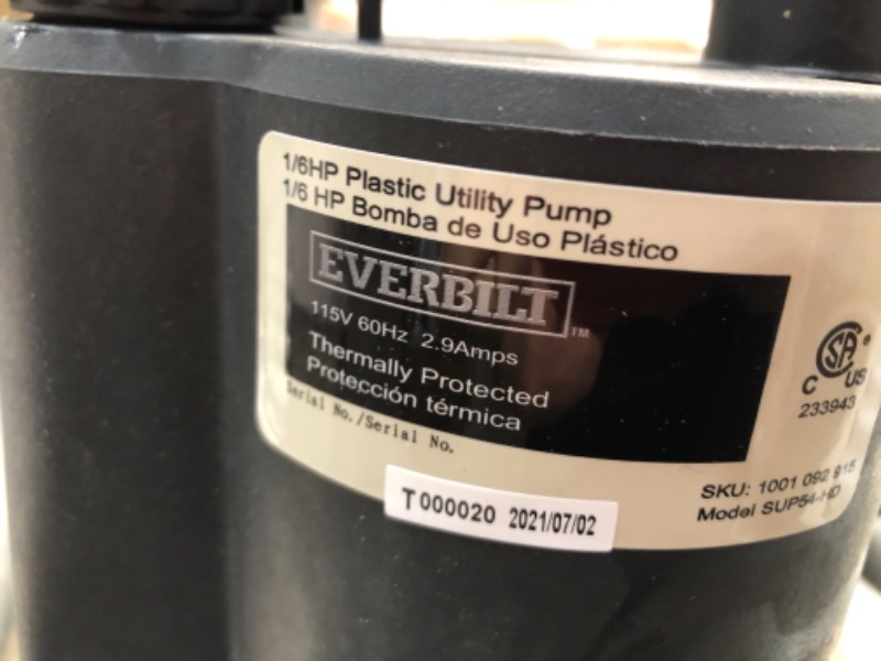 Photo 3 of 1/6 HP Plastic Submersible Utility Pump
