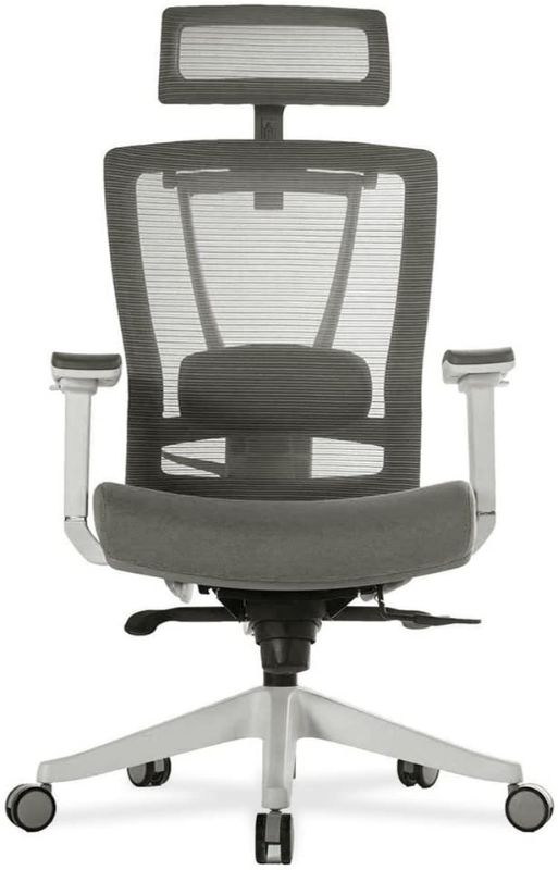 Photo 1 of Autonomous Premium 2021 Ergonomic Office Chair: Lumbar Support, Adjustable Seat, Headrest, and Armrests, Executive Swivel, Responsive Mesh Back, Thick Cushion, 350 lbs Capacity, Medium, Grey-BLACK SEAT
