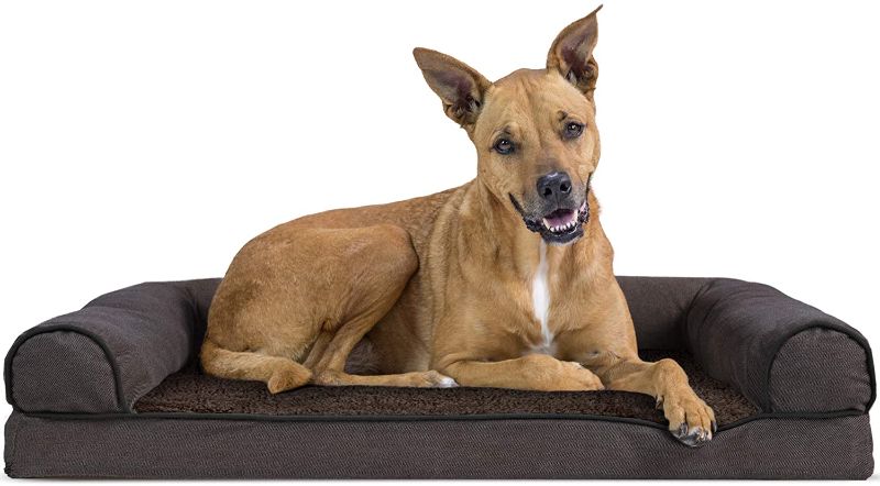 Photo 1 of **USED, COVERED IN DOG HAIR**
Furhaven Orthopedic Pet Bed for Dogs and Cats - Sofa-Style Faux Fur and Velvet Couch Dog Bed with Removable Washable Cover, Driftwood Brown, Large
