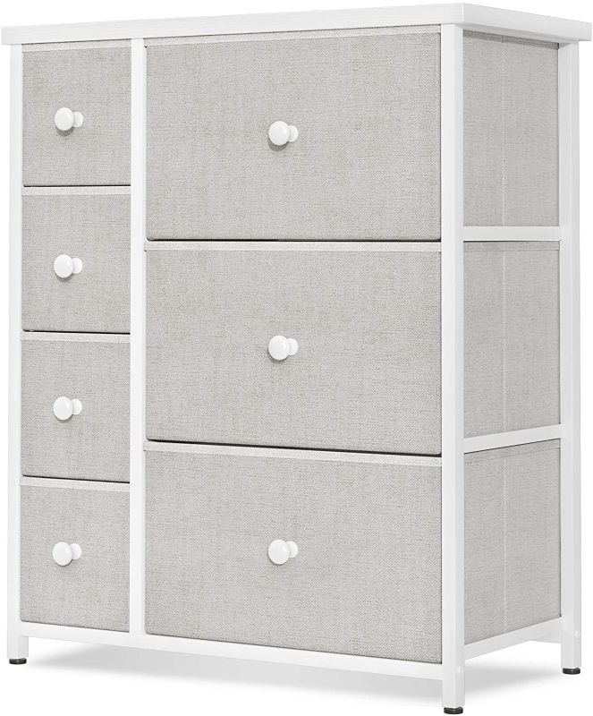 Photo 1 of **MISSING HARDWARE**
ODK Dresser with 7 Drawers, Small Fabric Storage Tower, Organizer Unit for Bedroom, Hallway, Entryway, Closets, Sturdy Steel Frame, Wood Top, Easy Pull Solid Handle (Light Gray)
