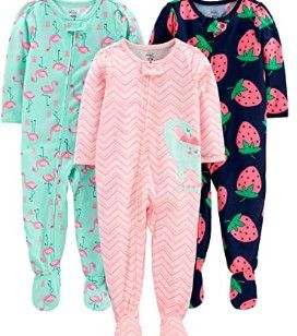 Photo 1 of Simple Joys by Carter's Baby and Toddler Girls' 3-Pack SNUG  Fit Polyester Jersey Footed Pajamas 18M
