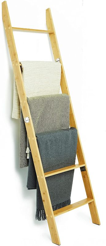 Photo 1 of **USED**,MISSING HARDWARE, ACTUAL LADDER IS DIFFERENT FROM STOCK PHOTO**
HomeBuddy Blanket Ladder for The Living Room - 5.6 Ft. Blanket Holder for Decor, Wooden Blanket Rack for Your Bathroom - Bamboo Sturdy Decorative Ladder
