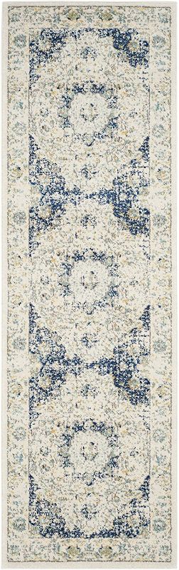 Photo 1 of **USED**ACTUAL RUG  IS DIFFERENT FROM STOCK PHOTO**
SAFAVIEH Evoke Collection EVK220C Shabby Chic Oriental Medallion Non-Shedding Living Room Bedroom Area Rug, 2'2" x 5', Ivory / Blue
