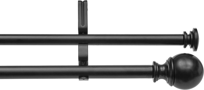 Photo 1 of **USED**
Amazon Basics 1-Inch Double Extendable Curtain Rods with Round Finials Set, 36 to 72 Inch, Black
