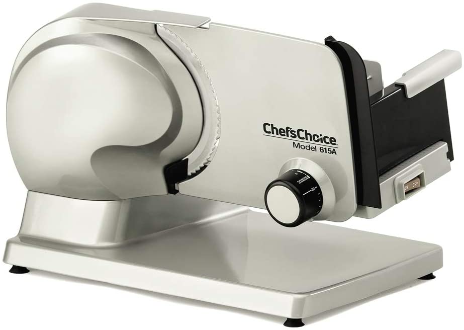 Photo 1 of **USED**
Chef'sChoice 615A Electric Meat Slicer Features Precision thickness Control & Tilted Food Carriage For Fast & Efficient Slicing with Removable Blade for Easy Clean, 7-Inch, Silver
