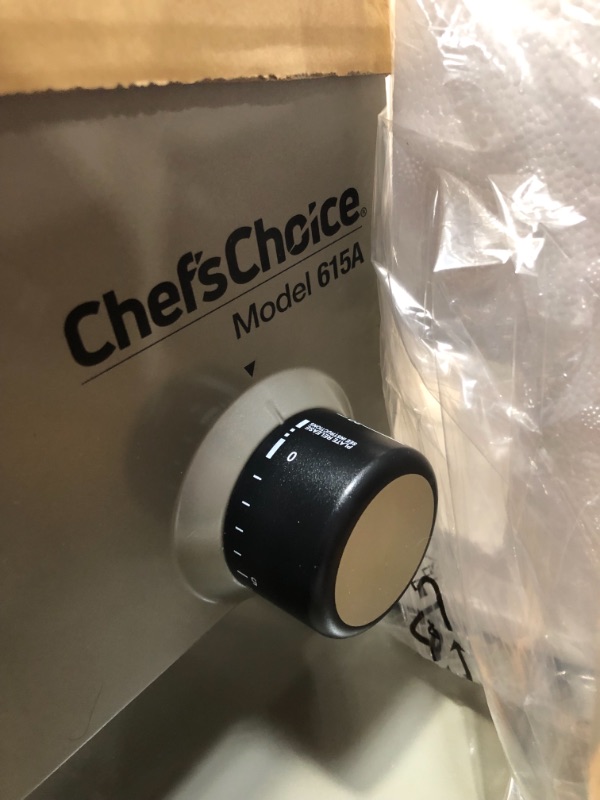 Photo 4 of **USED**
Chef'sChoice 615A Electric Meat Slicer Features Precision thickness Control & Tilted Food Carriage For Fast & Efficient Slicing with Removable Blade for Easy Clean, 7-Inch, Silver
