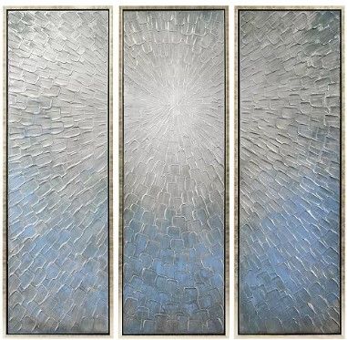 Photo 1 of **ONE CANVAS HAS A SLIGHT FRACTURE ABOUT 1" **
Silver Ice 3-Piece Textured Metallic Hand Painted Wall Art Set by Martin Edwards, 60" x 20" x 1.5"
