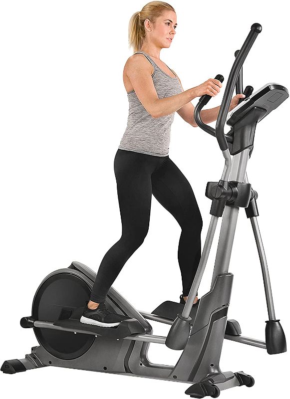 Photo 1 of Sunny Health & Fitness Magnetic Elliptical Trainer Machine w/Device Holder, Programmable Monitor and Heart Rate Monitoring, 330 LB Max Weight - SF-E3912
