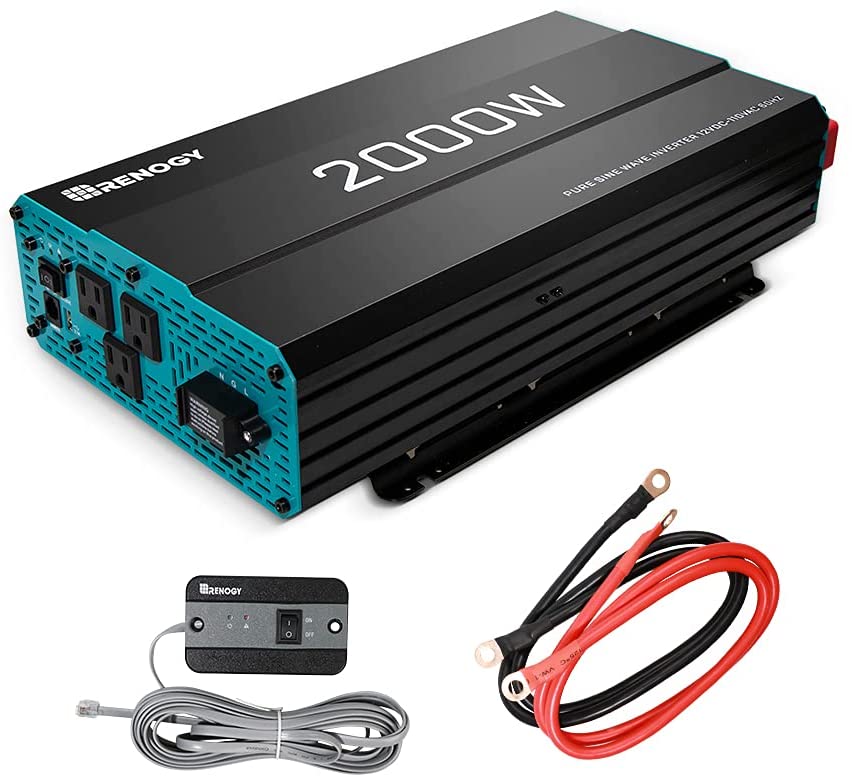 Photo 1 of Renogy 2000W Pure Sine Wave Inverter 12V DC to 120V AC Converter for Home, RV, Truck, Off-Grid Solar Power Inverter 12V to 110V with Built-in 5V/2.1A USB Port, AC Hardwire Port, Remote Controller
