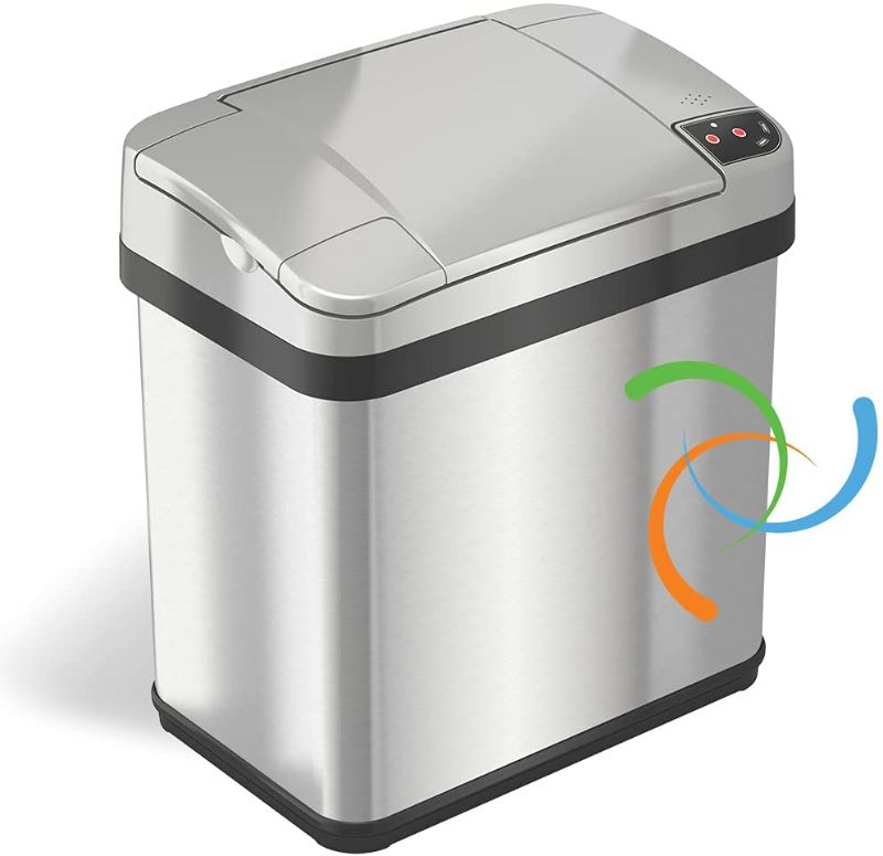 Photo 1 of iTouchless 2.5 Gallon Garbage Fragrance, Touchless Automatic Bin, Perfect for Bathroom and Office Trash Cans with AbsorbX Odor Filter, 2 Gal Sensor Stainless Steel
